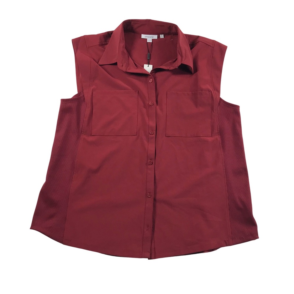 Chicos Zenergy Neema Rib Mix Tank Top Russet Red UPF Sleeveless Button Down 2.5